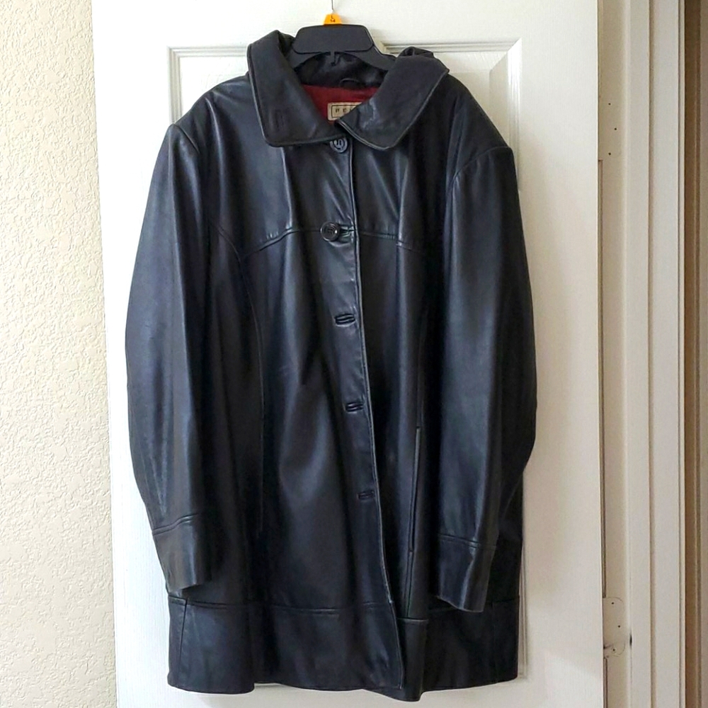 PELLE STUDIO BUTTON FRONT BLACK LEATHER COAT